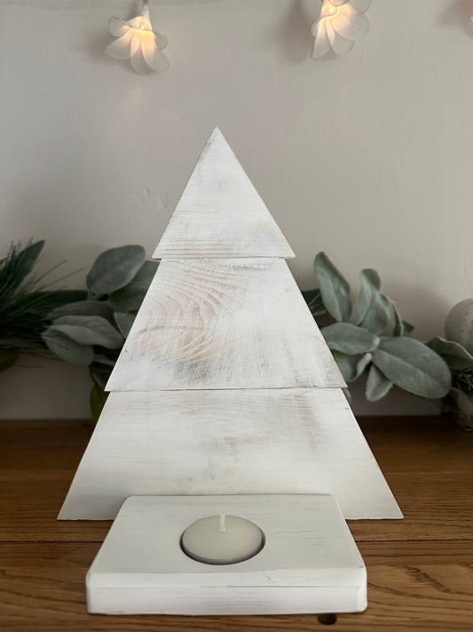 Wooden Christmas Tree with Candle Holder